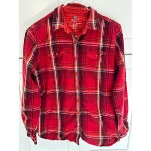 Kuhl Women‎ Plaid Flannel Shirt Red Long Sleeve Button Up Casual Outdoors Size M